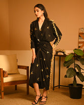 Gold Bird Foil Drape dress
